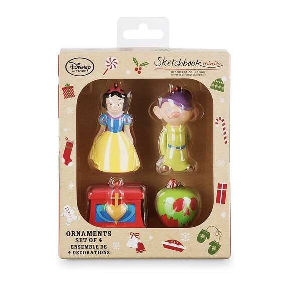 Disney Store Sketchbook Minis 4 Set Christmas Ornaments Snow White & Dopey (NIB) - Picture 8 of 8